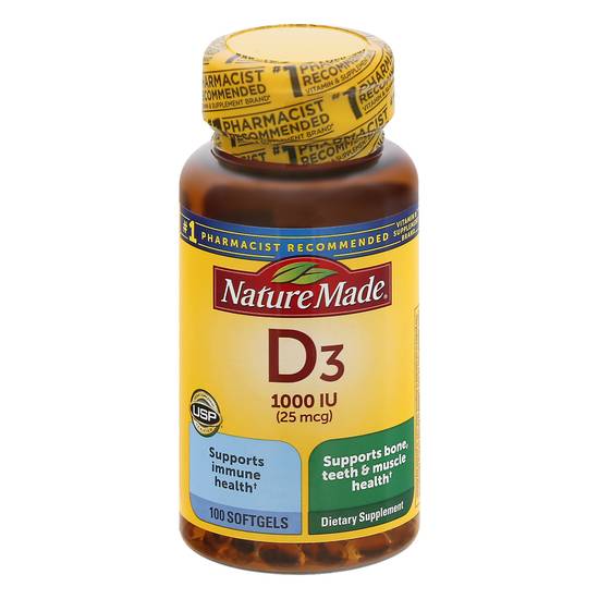 Nature Made Vitamin D3 1000 Iu 25 Mcg Dietary Supplement (100 ct)