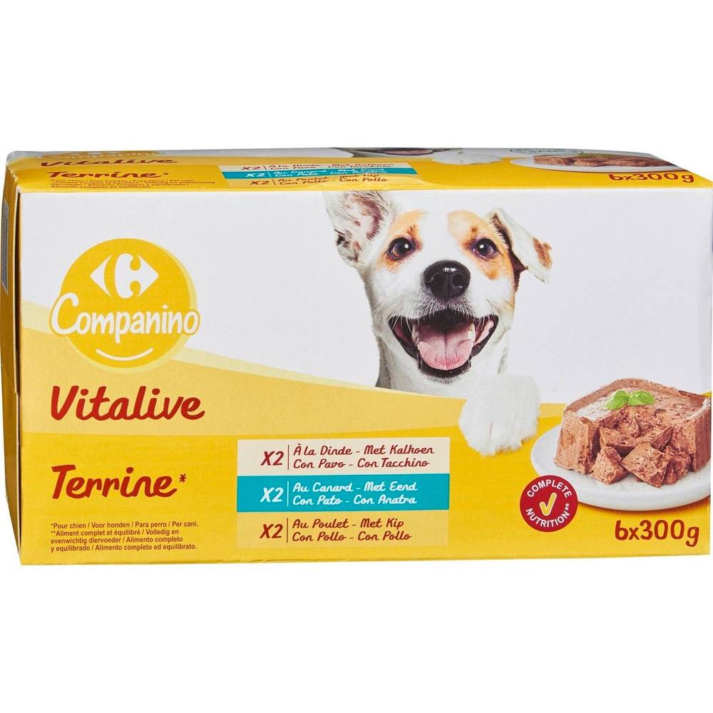 Carrefour Companino - Vitalive assortiment de terrines pour chien (6 pièces)