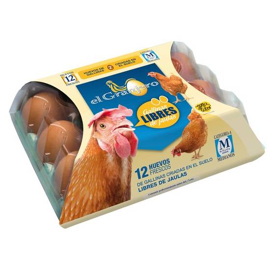 Huevos frescos de gallinas criadas en suelo clase M estuche El granjero estuche 12 unidades)