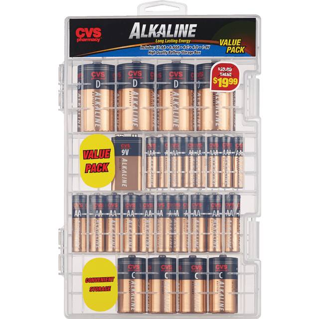 CVS Alkaline Batteries w/StorageBox 10 AA/8 AAA/4 C/4 D/1 9V