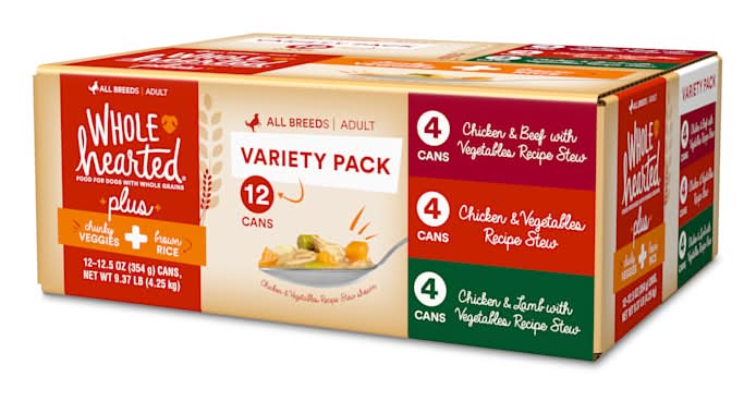 WholeHearted Plus Wet Dog Food Variety Pack for All Life Stages, 12.5 oz., Count of 12