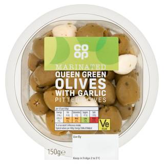 Co-op Pitted Queen Green Olives with Garlic 150g
