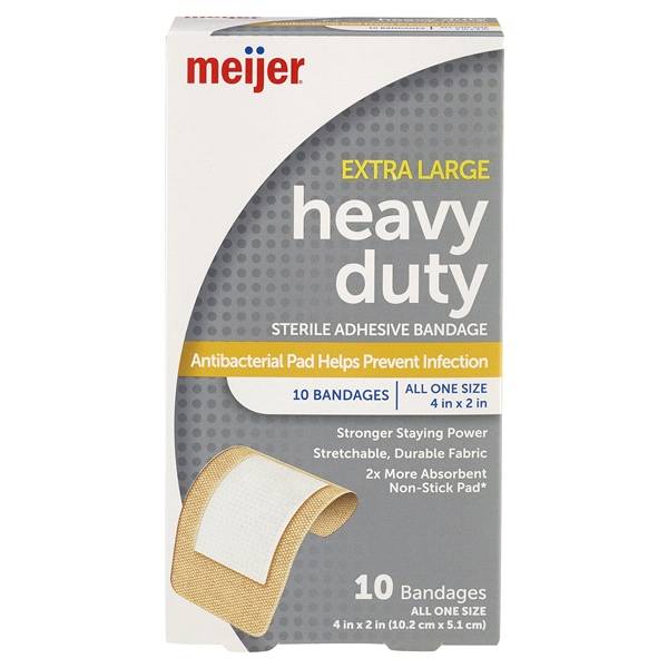 Meijer Heavy Duty Adhesive Bandages, Antibacterial (10 ct)