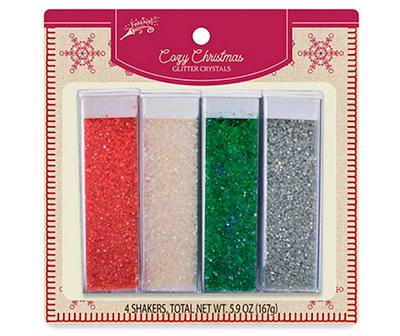 Cozy Christmas Red, White, Green & Gray Glitter Crystals, 4-Pack