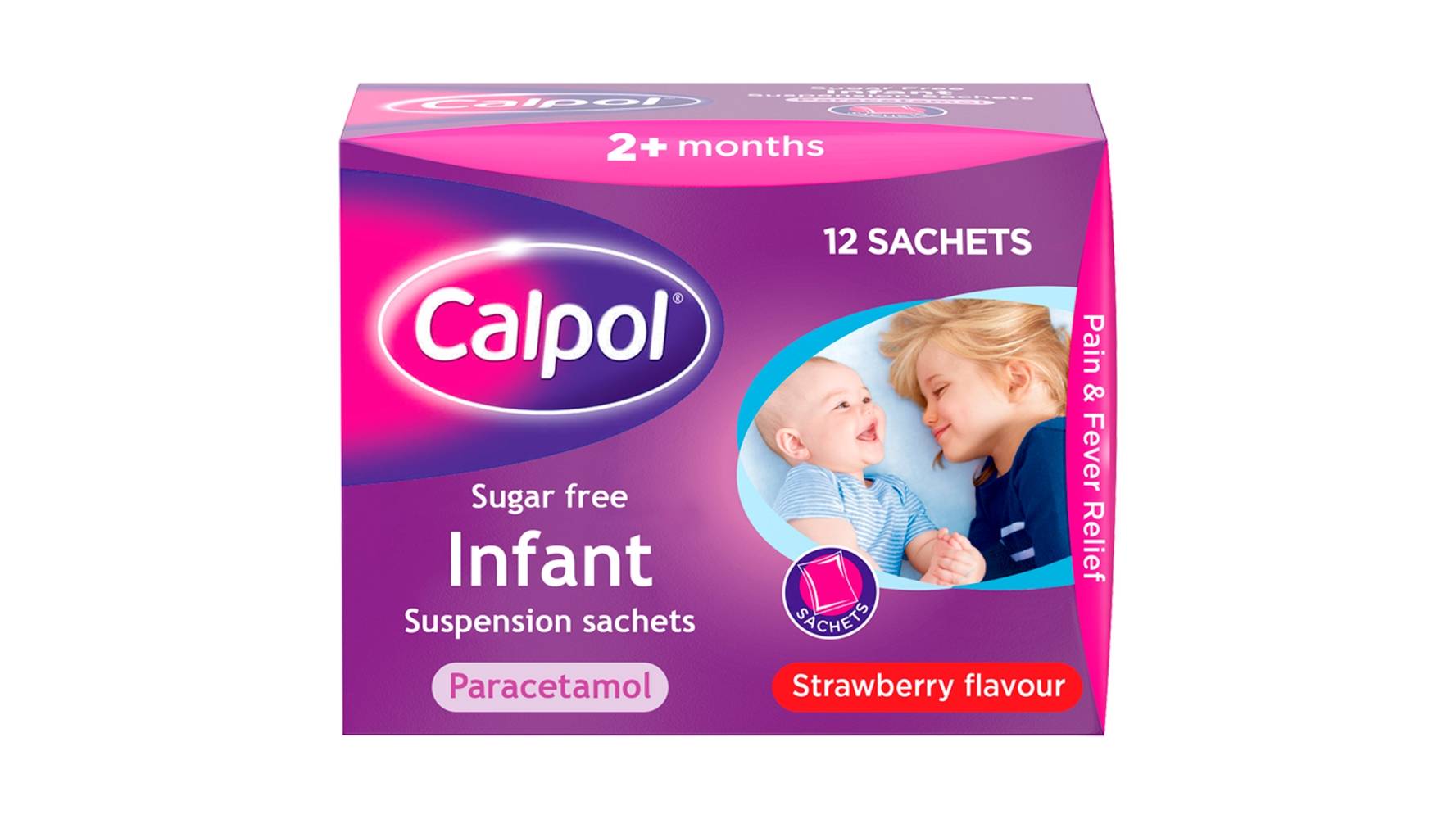 Calpol Sugar Free Infant Suspension Sachets Strawberry Flavour 2+ Months 12 x 5ml