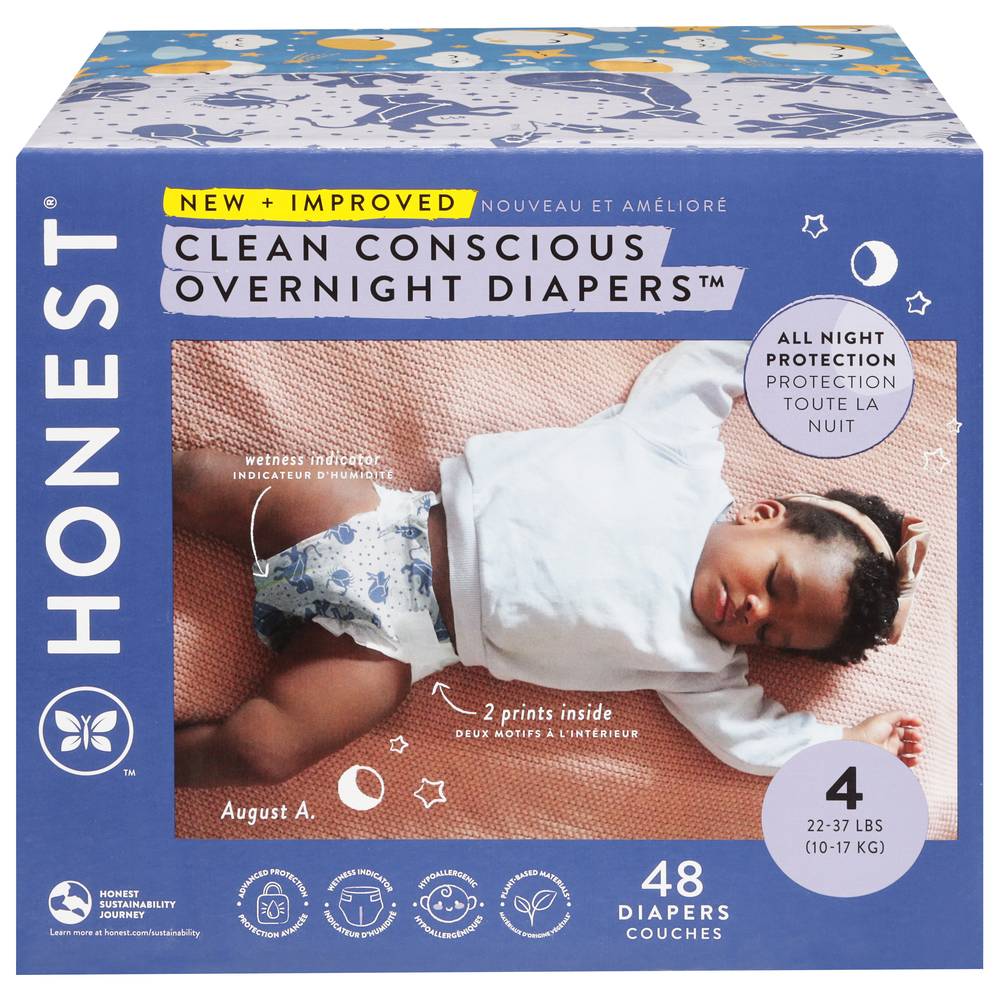 The Honest Company Clean Conscious Disposable Overnight Diapers, 4 (48 ct)