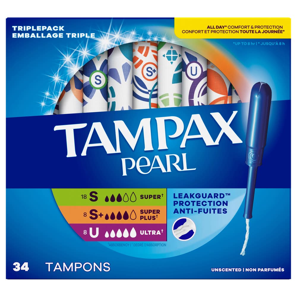 Tampax Pearl Leakguard Protection Tampons Triple pack (0.68 lbs, 34 ct)