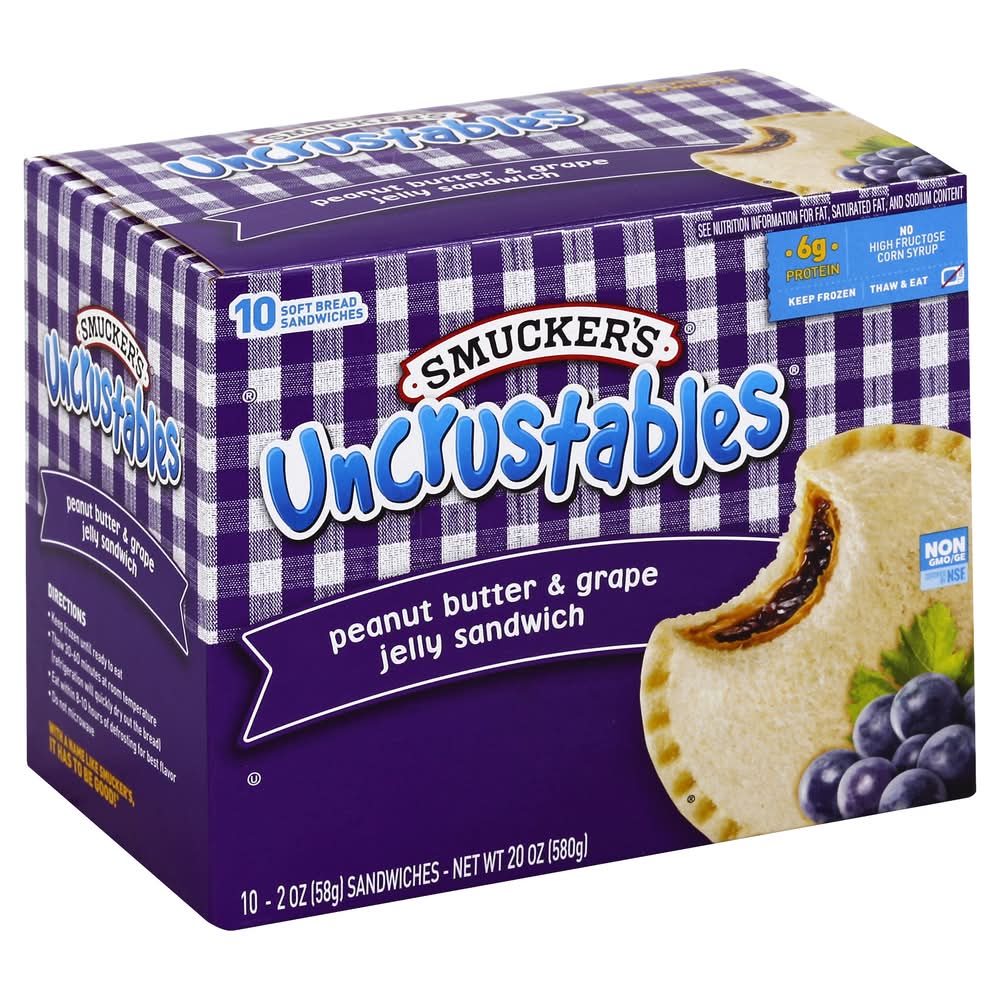 Smucker's Uncrustables Sandwiches, Peanut Butter & Grape Jelly (10 x 2 oz)