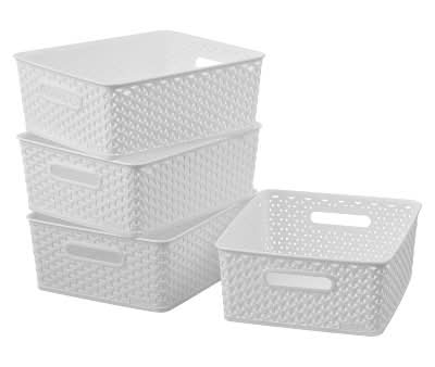Brightroom Y Weave Medium Decorative Storage Basket, White