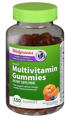 Walgreens Adult Multivitamin Gummies Natural Mixed, Berry -Orange-Peach (150 ct)