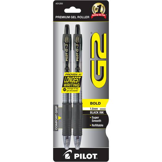 Pilot Premium Gel Roller Pens Bold Point Black Ink (2 ct)