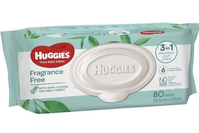 Huggies Fragrance Free Thick Baby Wipes (80 Pack)