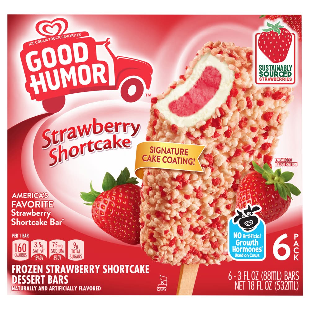Good Humor Frozen Dairy Dessert Bars, Strawberry Shortcake (6 x 3 fl oz)