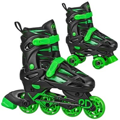 Roller Derby Adjustable Inline Quad Combo Skates, M, Black-Green