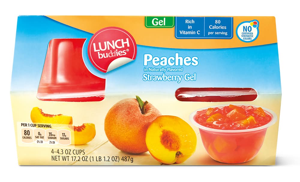 Lunch Buddies Peaches in Gel Cups, Strawberry (4 x 4.3 oz)