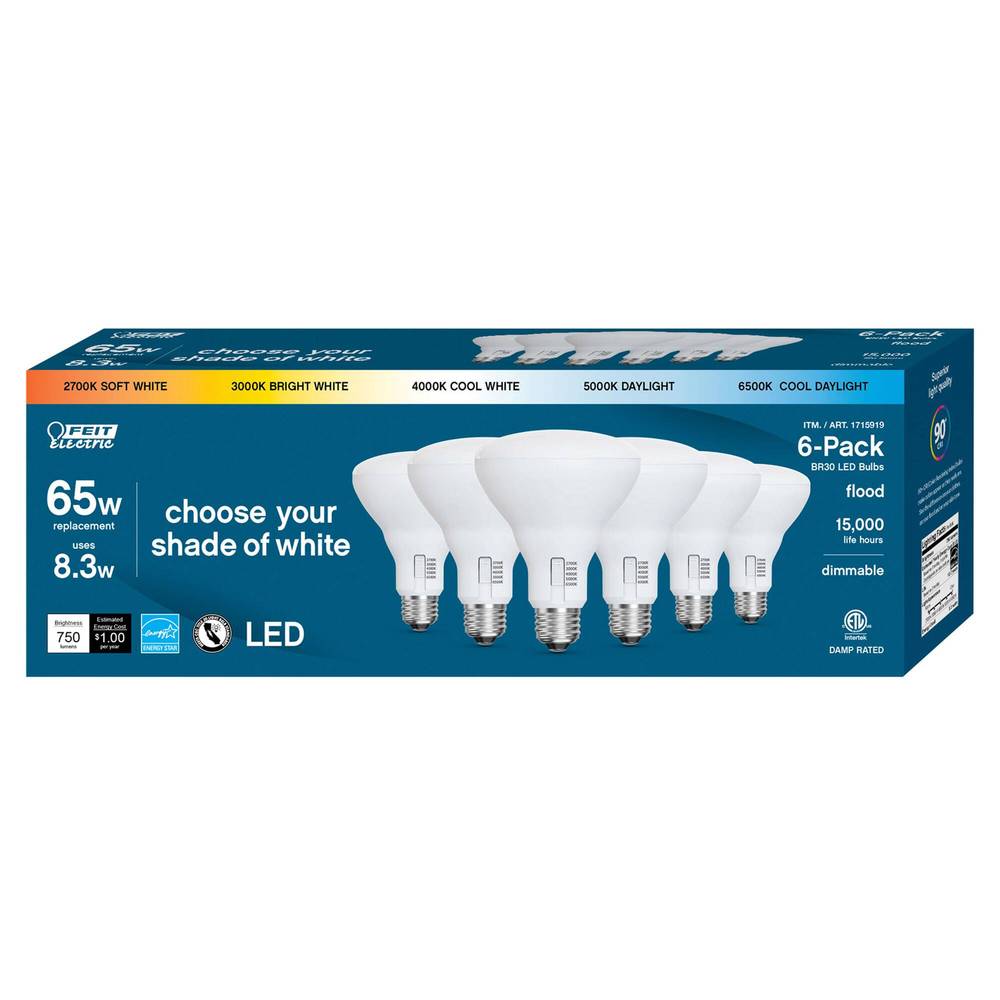 Feit Electric LED 100W Replacement, Dimmable, 6-pack