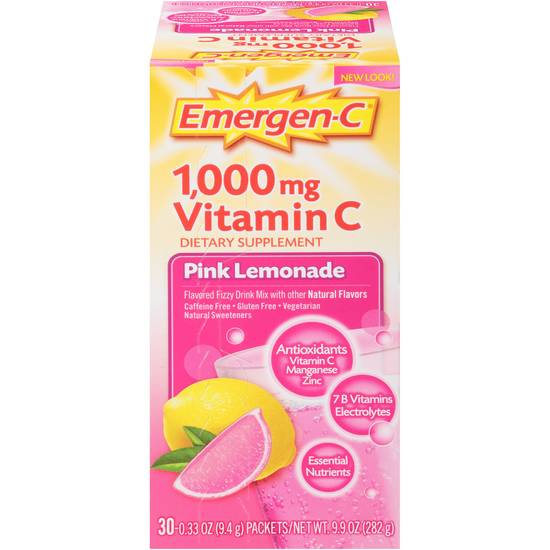 Emergen-C  Pink Lemonade 1000mg Vitamin C Dietary Supplement, 0.33 OZ, 30CT