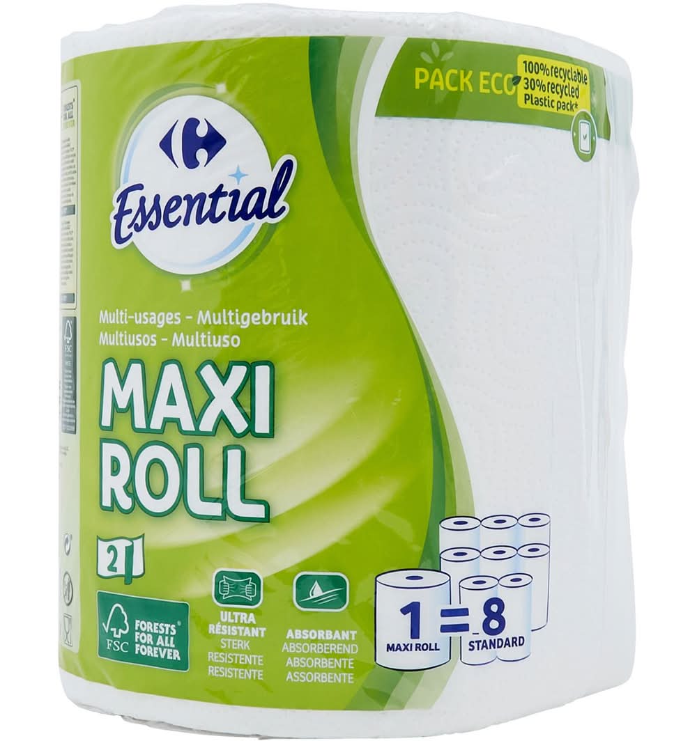 Carrefour Essential - Maxi roll papier essuie-tout multi-usages, blanc