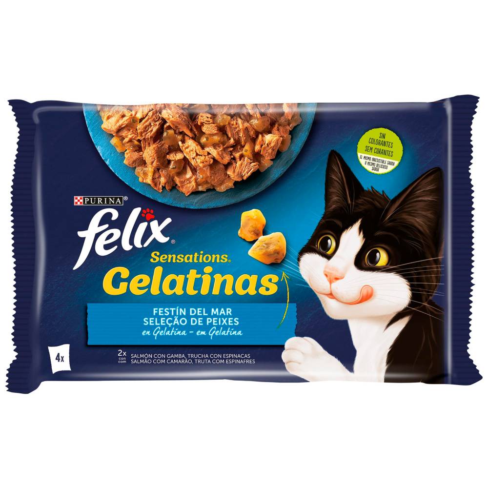 Alim.Gato Purina Humedo Felix Gelatinas Con Salmon Y Trucha 4X85G