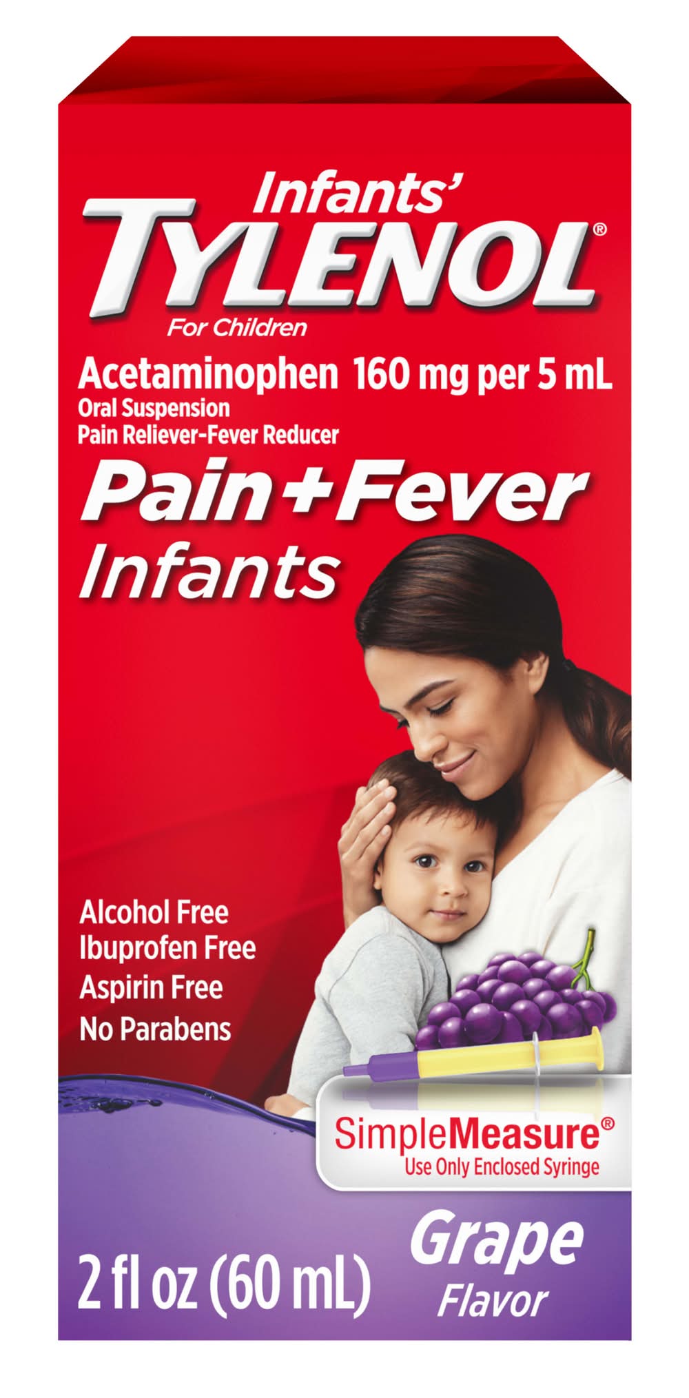 Tylenol Pain & Fever Relief Acetaminophen Liquid Medicine For Infants 160 mg, Grape (2 fl oz)