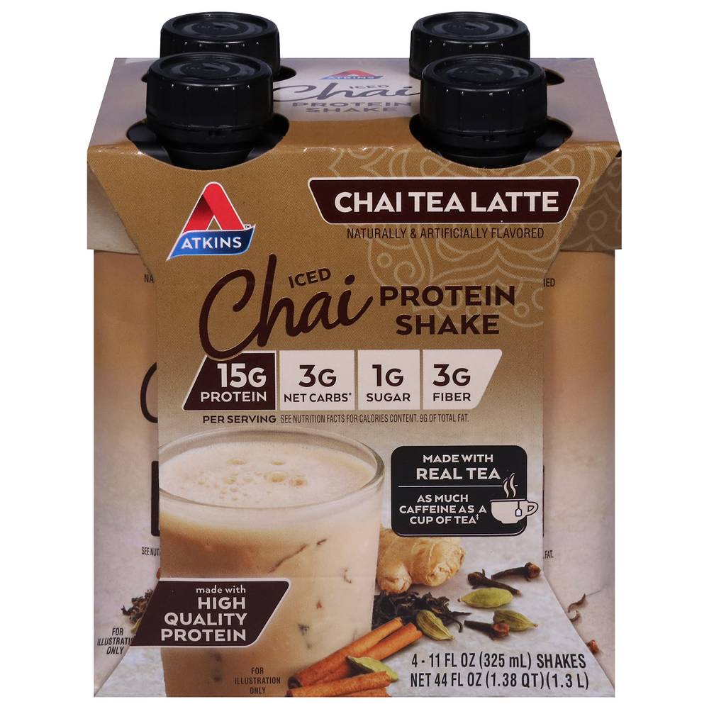 Atkins Iced Protein Shake, Chai Tea Latte (4 x 11 fl oz)