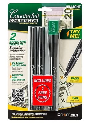 Dri Mark Dual Detector Counterfeit Pens with UV LED Cap, Black (351UVB)