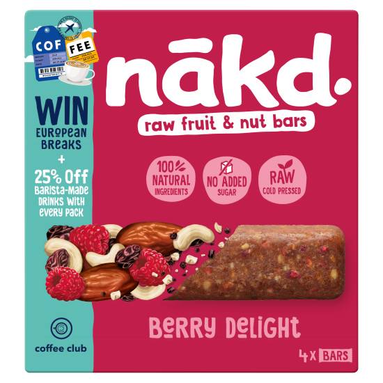 Nākd Berry Delight Raw Fruit & Nut Bars Raspberries and Natural Flavouring (140g)