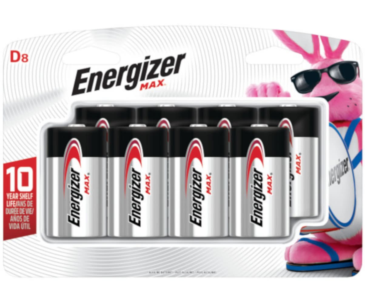 Energizer Max D Alkaline Batteries 8 Pk Carded