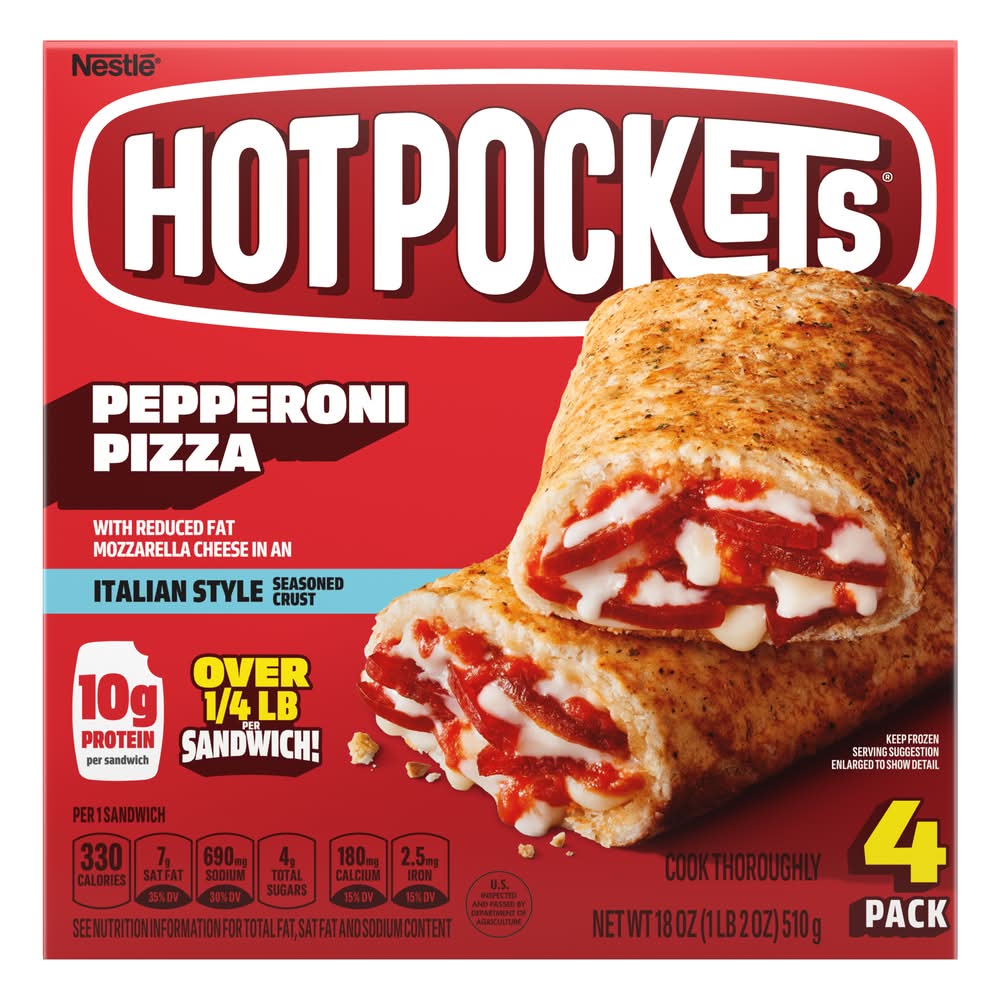 Hot Pockets Frozen Pocket Sandwiches, Pepperoni (17 oz, 4 ct)