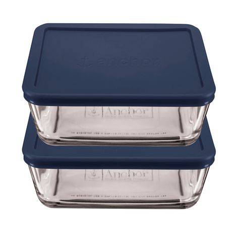 Anchor Hocking 4Pk 4 3/4 Cup Square Glass Food Storage Set With Navy Lids  Delivery Near Me | Order Online | Uber Eats