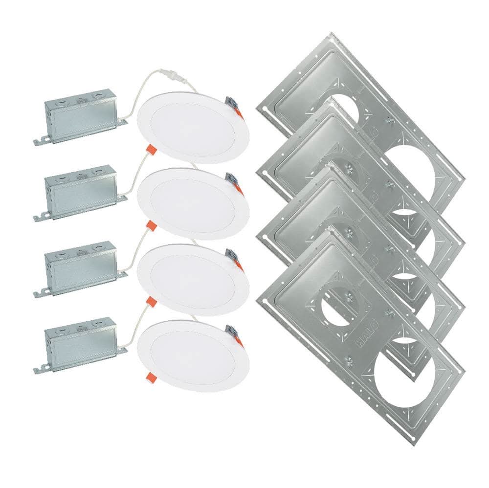 Halo 4-Pack 6 In. Selectable Cct, New Construction Integrated Led Can Less Downlight With Smashplate