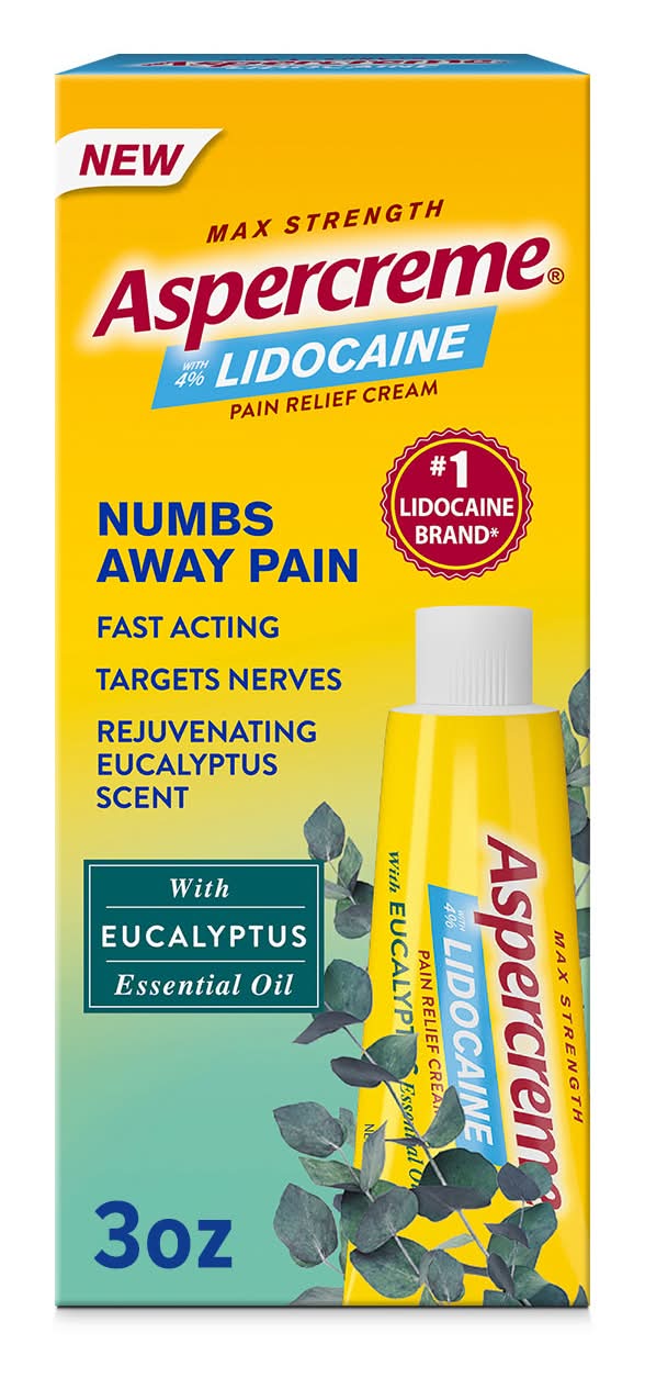 Aspercreme Max Strength Lidocaine With Eucalyptus Essential Oil Pain Relief Cream (3 oz)
