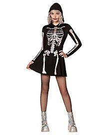 Adult Holographic Skeleton Hooded Dress (Adult Medium)