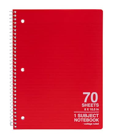 1-Subject College Ruled Spiral Notebook Red