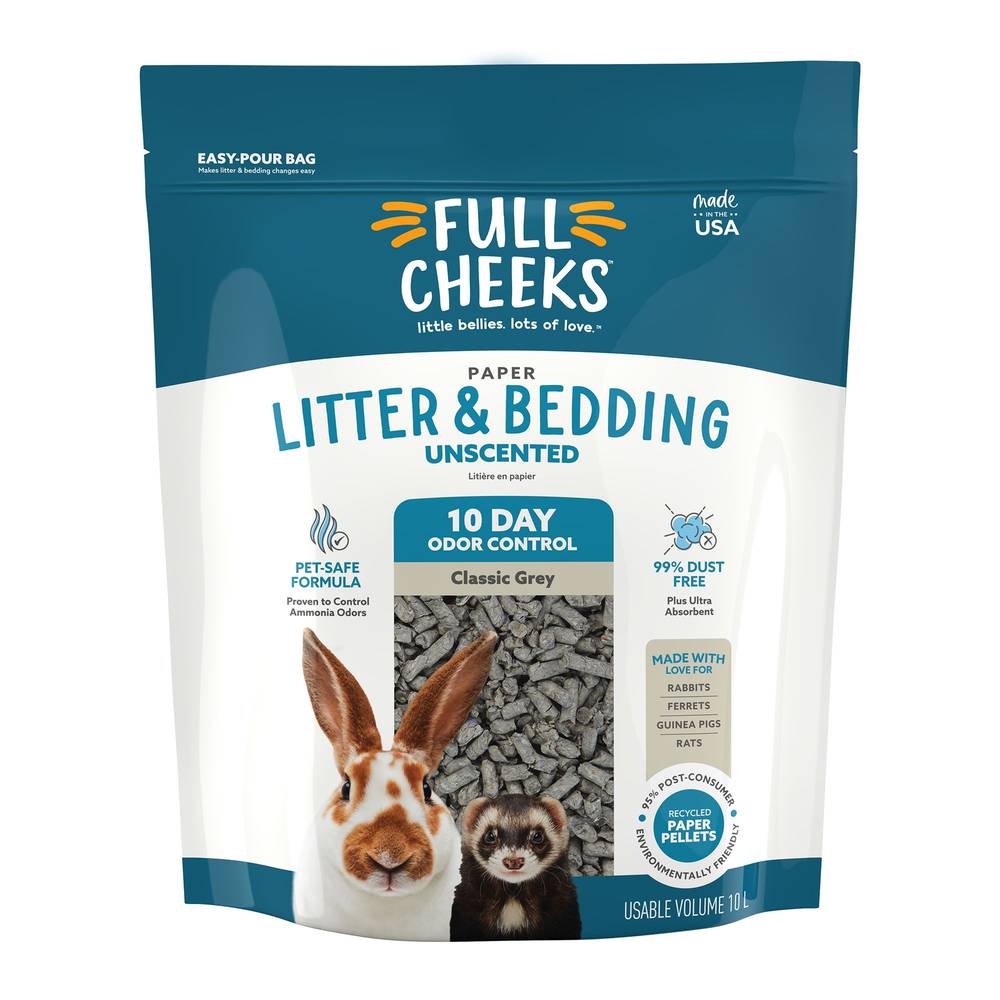 Full Cheeks Odor Control Small Pet Paper Litter & Bedding, Grey