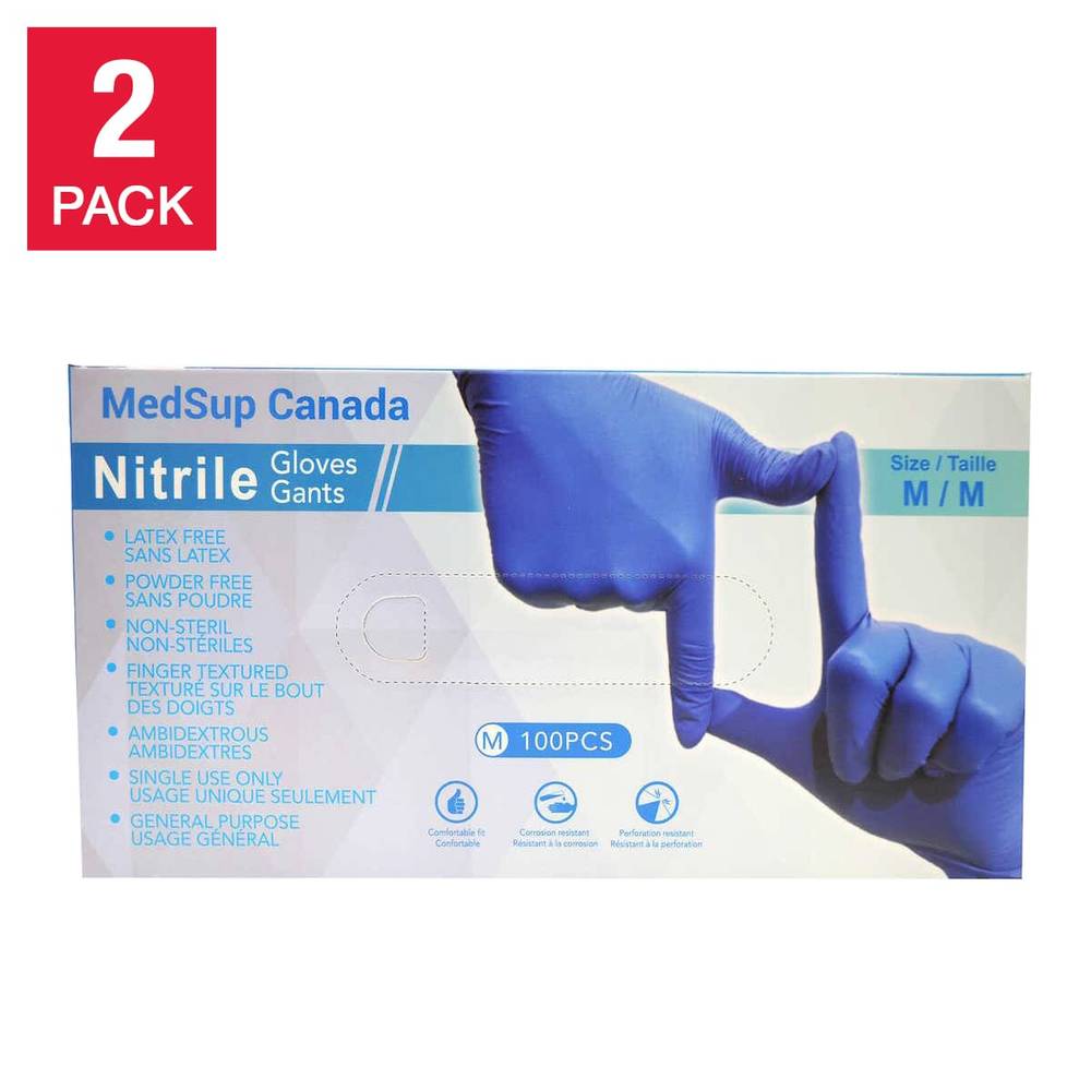 Medsup Nitrile Gloves, 2-Pack, 100 Count, Medium