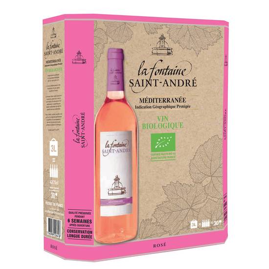 La Fontaine Saint Andre - Vin rosé méditerranée bio IGP (3L)