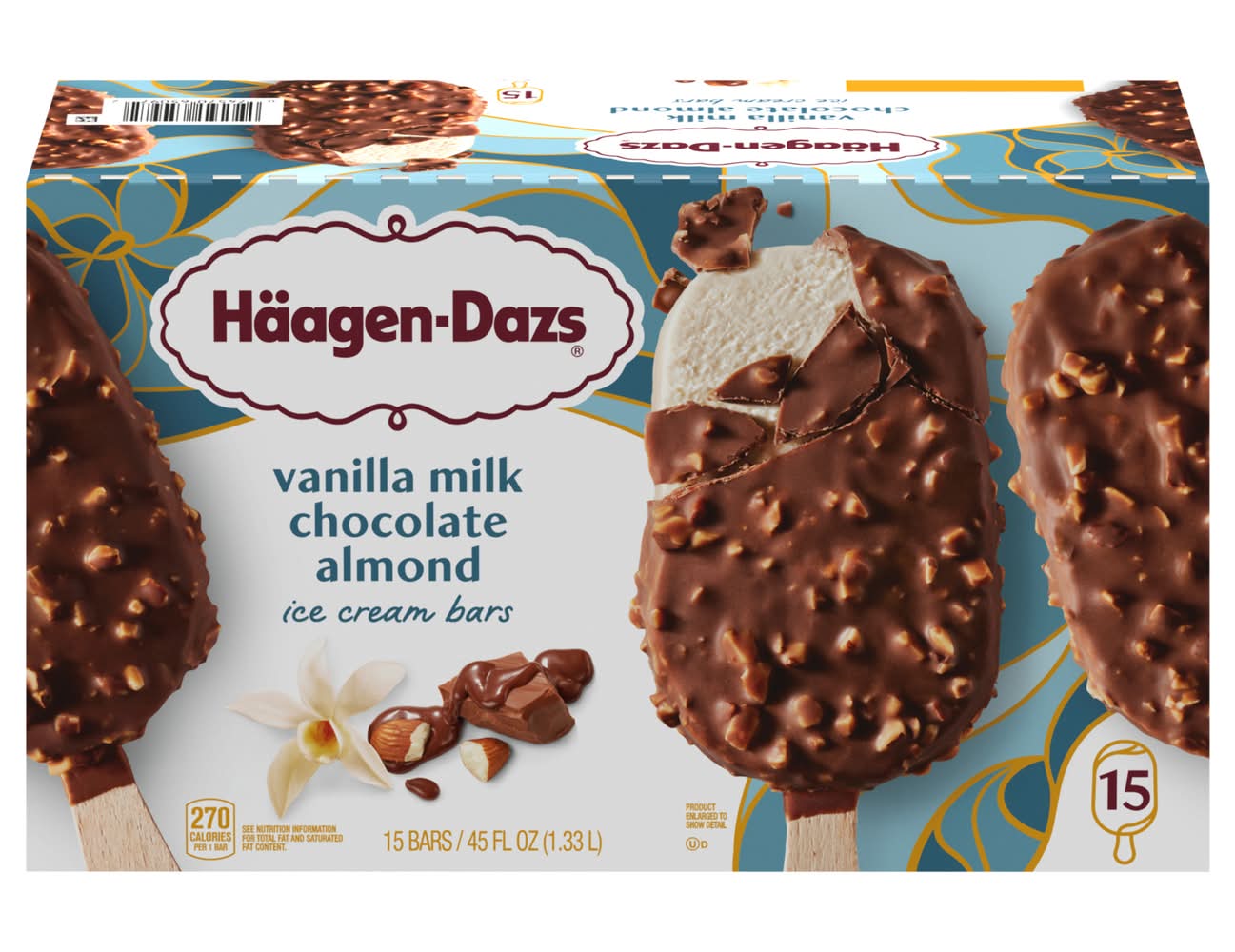 Häagen-Dazs Ice Cream Bars, Vanilla Milk Chocolate Almond (45 fl oz, 15 ct)
