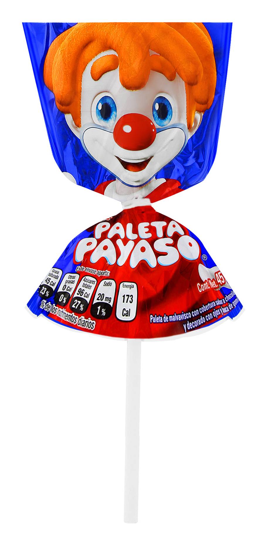 Ricolino · Paleta payaso malvavisco con cobertura, chocolate-gomitas (45 g)