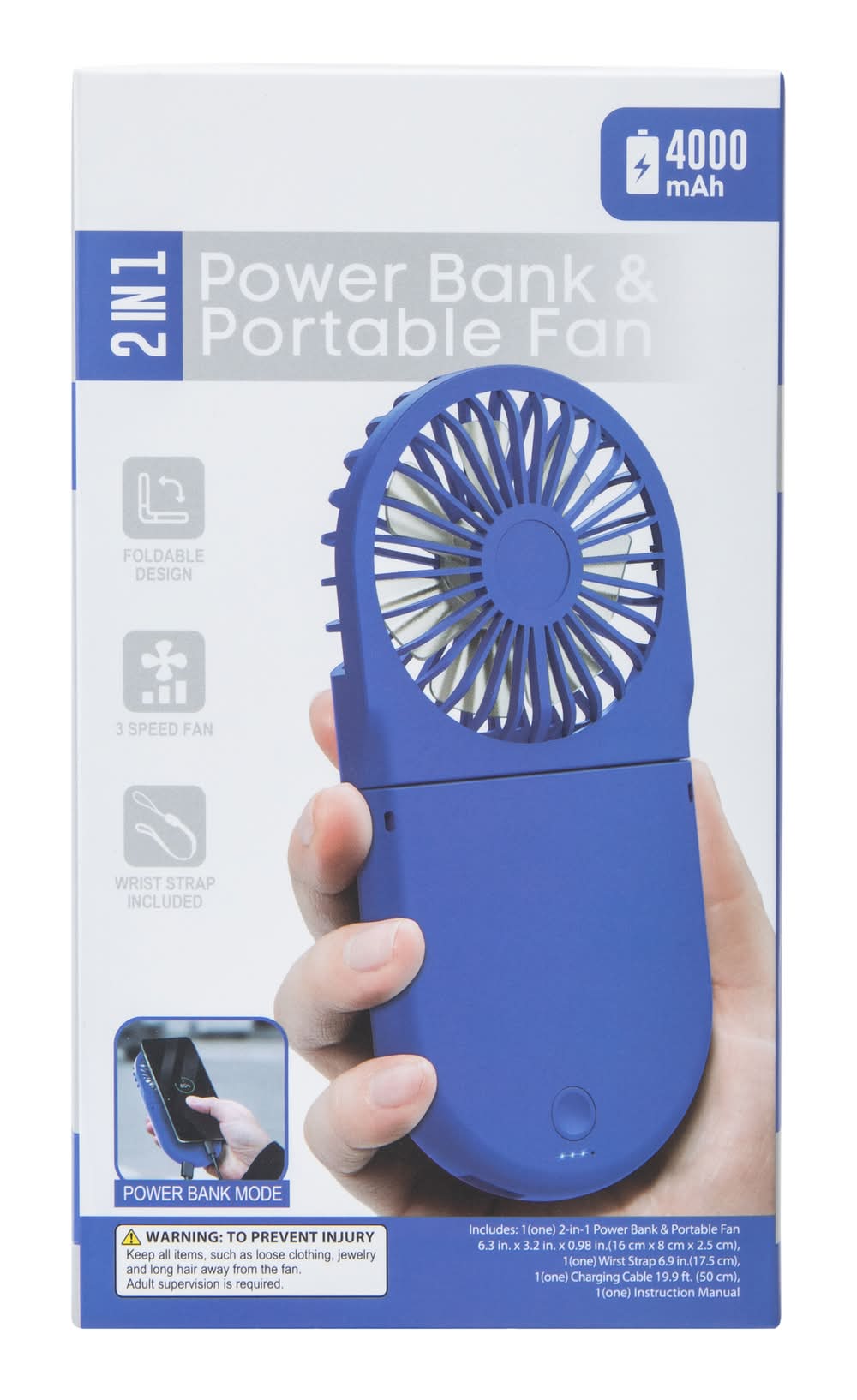 4000Mah 2-in-1 Power Bank & Portable Fan, Blue