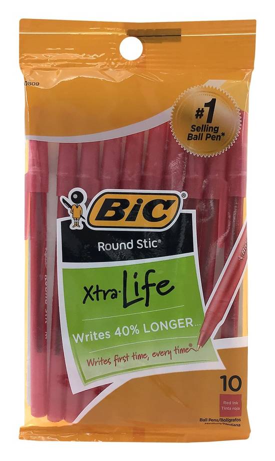 Bic Xtra-Life Round Stic Medium Ball Red Pens (10 pens)
