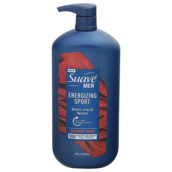 Suave Men Energizing Sport Bergamot & Wood Body + Face Wash