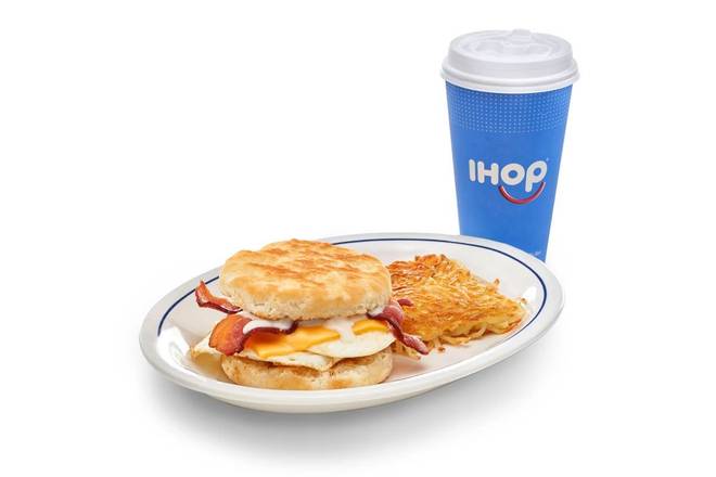 New Breakfast Biscuit Sandwich with a Side & Coffee or Soda