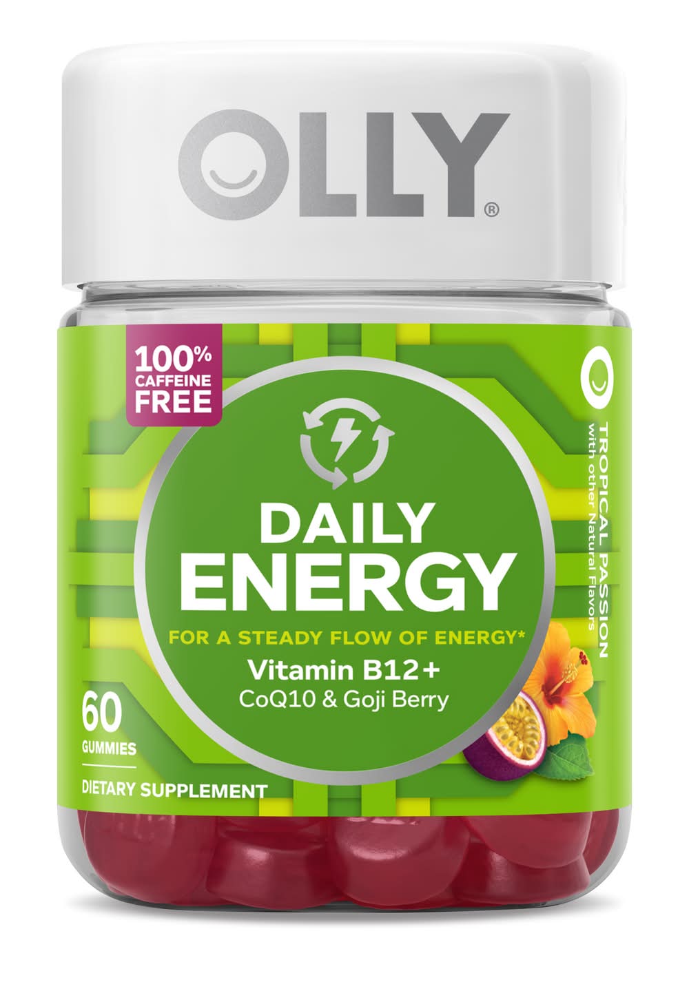 Olly Daily Energy Dietary Supplement Gummies, Tropical Passion (60 ct)