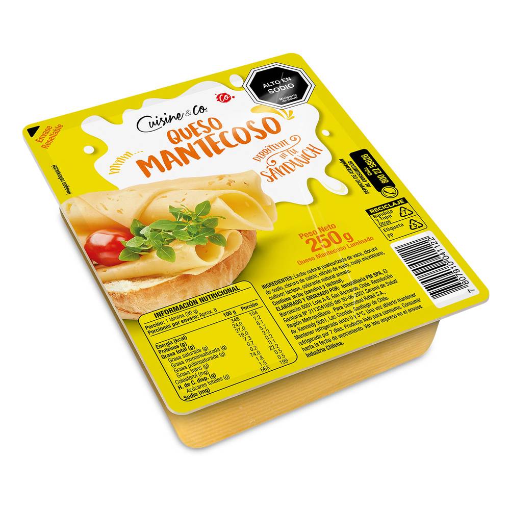 Cuisine & co queso mantecoso laminado (bandeja 250 g)