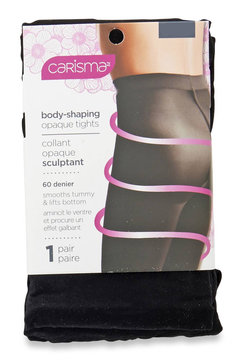 Collants gainants noirs Carisma pour femmes (Grand) / Carisma Women's Body-Shaping Opaque Black Tights (L)