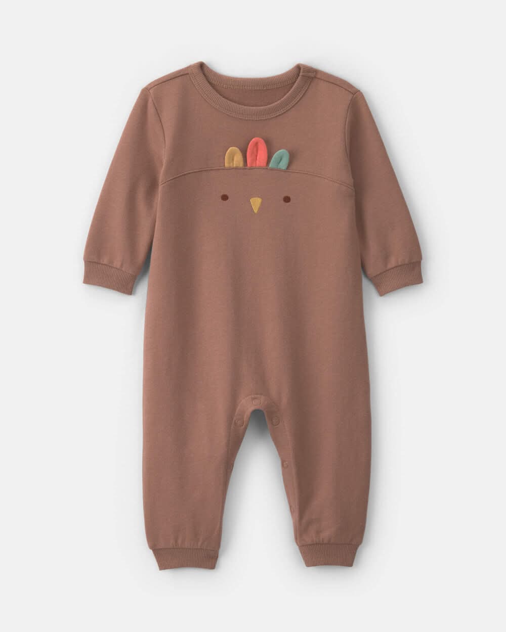 Baby Turkey Thanksgiving French Terry Long-Sleeve Jumpsuit - Brown - 3M