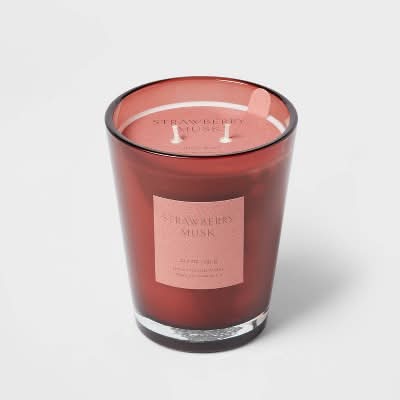 Threshold 2-Wick Colored Vase Glass With Dustcover Scented Candle, Strawberry Musk (22.4 oz)