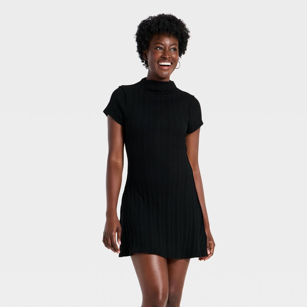 universal thread black dress Short Sleeve Mock Knit Mini a Line Dress, Women, XS, Primary color:Golden Yellow Pair it with sandals Furniture of America, Dresser LDS