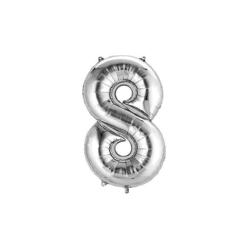 Uninflated 13in Air-Filled Silver Number Balloon (8)